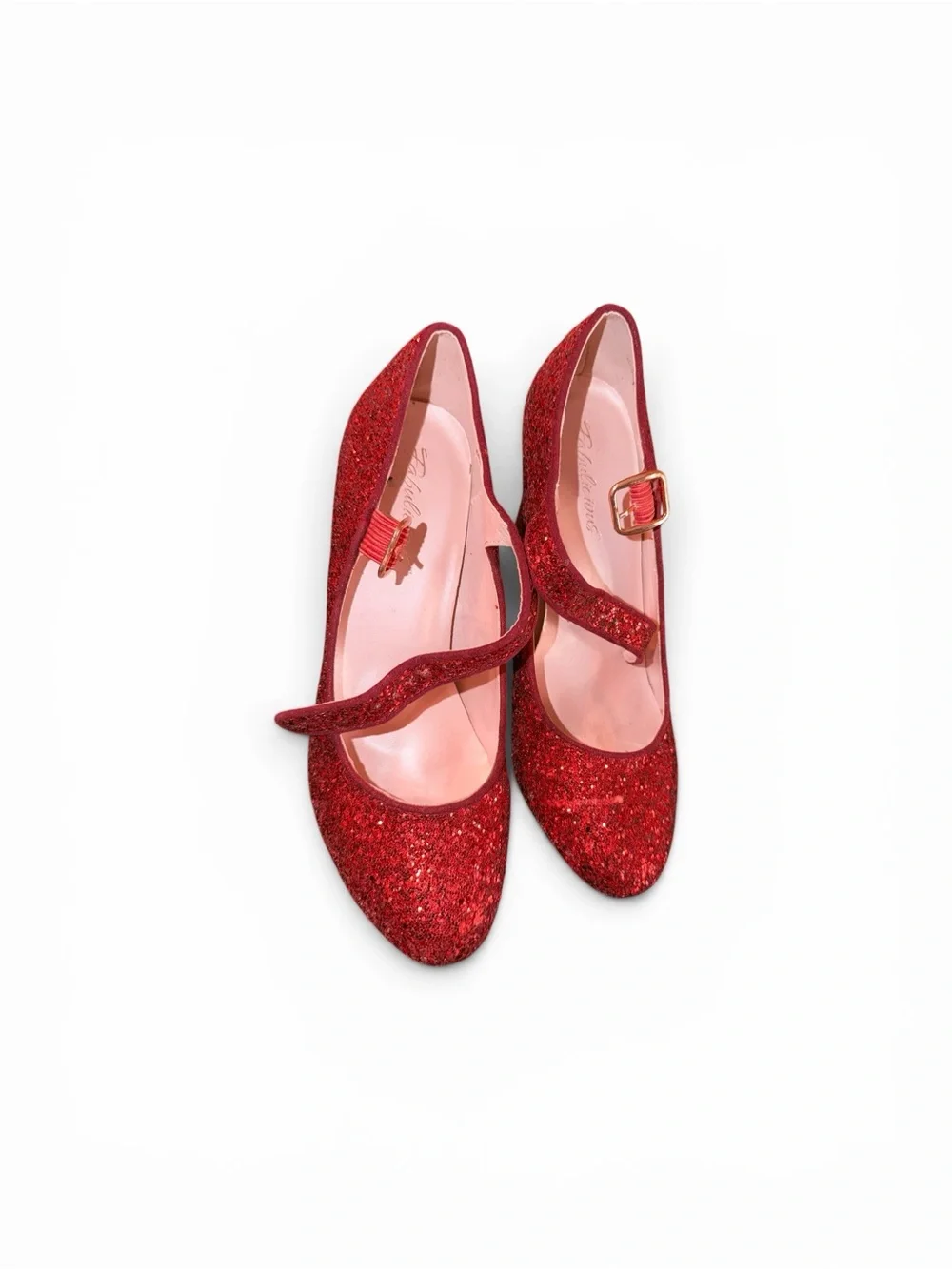 Red Glitter Mary Jane Block Heel Pumps